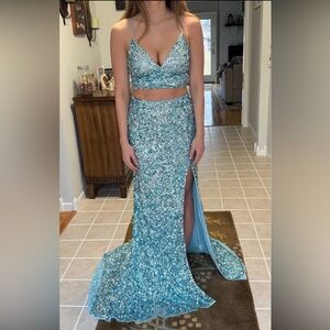 Sherri Hill Sparkling Teal Prom Dress